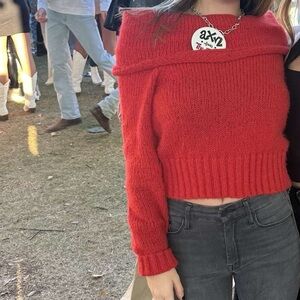 Bershka Bold Red Off-Shoulder Sweater